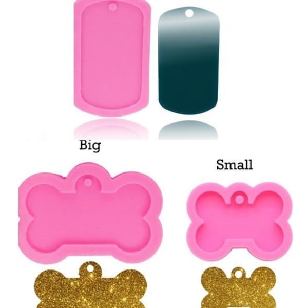 Dog Tag, Large or Small Bone Molds - Shiny Silicone / DIY Ornaments / Key Chain / Pet Tag