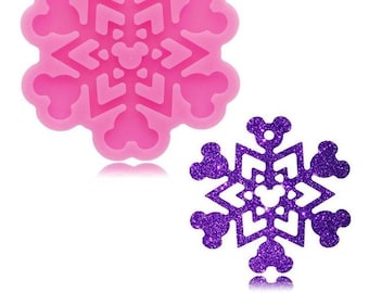 Mouse Snowflake Mold - Shiny Silicone  / DIY Ornament / Resin Polymer Clay / Food Grade for Fondant / Holiday Key Chain