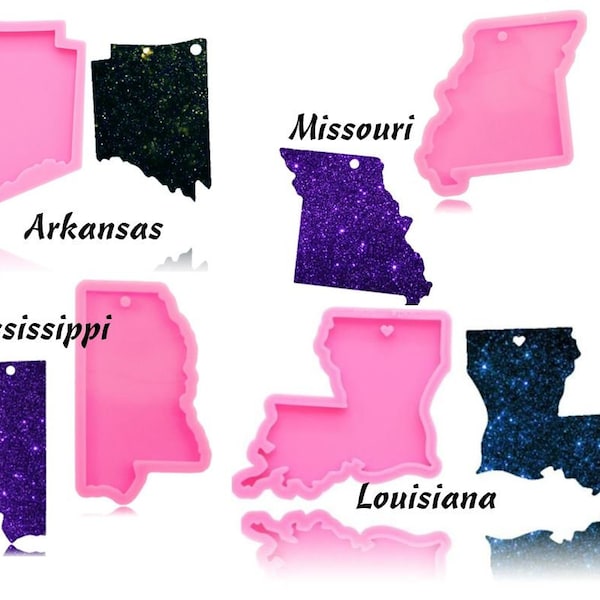 Louisiana Arkansas Missouri or Mississippi Mold - Shiny Silicone / Memento / Team Spirit / DIY Key Chain / Home State Pride / 1 or All 4!