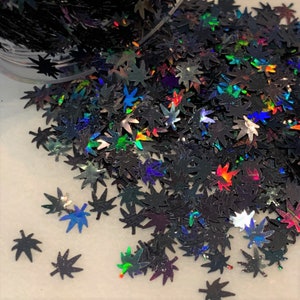 BLACK MAGIC Hemp Leaf Glitter Shapes / 5mm Holo Nail Art / Holographic Ganja Sequins