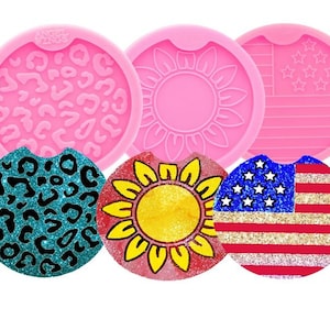 LEOPARD, SUNFLOWER or FLAG Car Coaster Mold - Shiny Silicone / Small or Medium / Wildlife Safari / Memento / Vacation