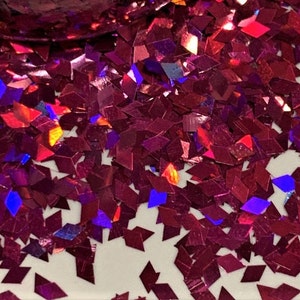 FUCHSIA HOLO DIAMOND Glitter Shapes / 2x4mm Rhombus / 1/2 oz Jar / Holographic Ruby / Nail Art / Custom Blends