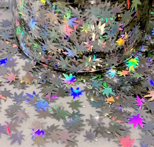 QUICKSILVER Holographic Hemp Leaf Glitter Shapes /  5mm Cannabis Pot …