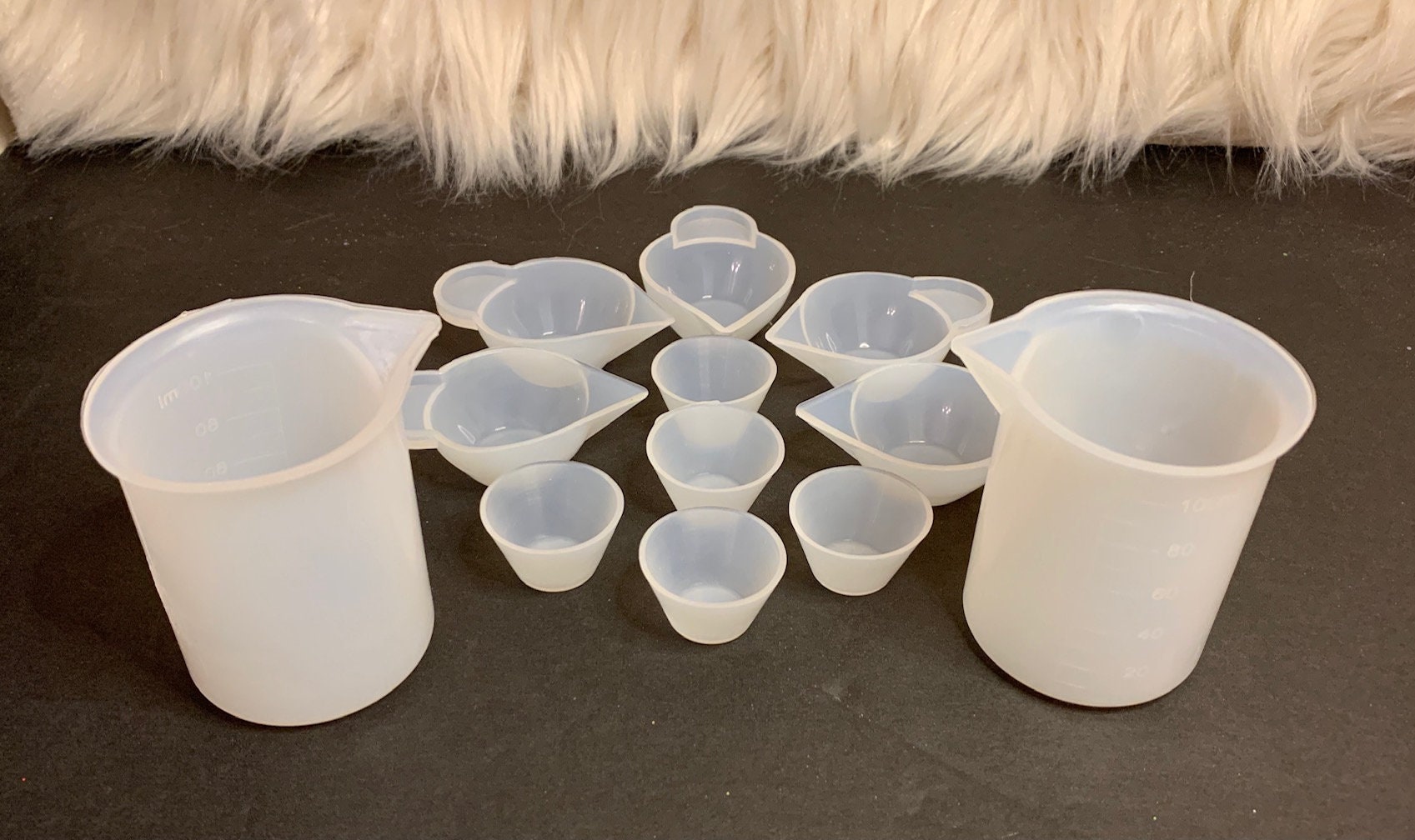 Silicone Measuring Cup Set 12 Pcs Two 100ml Graduated Mixing Cups 5 Small  Spouted Cups 5 Mini Size Cups Flexible Clear Non-toxic 