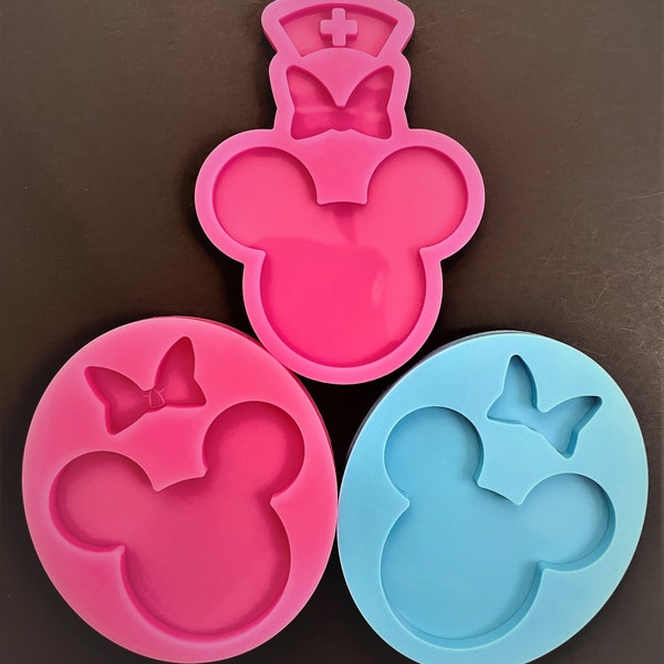 Mouse Mold - with Bow or Bow and Cap - Shiny Silicone / Larger Size / Badge Reels / Nurse