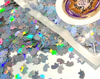 Silver Unicorn Head Glitter Holographic Shapes DIY Nail Art Kids Crafts Resin Craft Slime Supplies