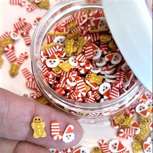 Gingerbread Man Polymer Clay Mix / FAKE Cookie, Candy Canes, Santa, Nail Art Slices - 1 oz. or 1.75 oz. Jar / NOT EDIBLE