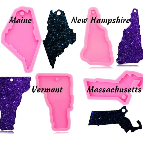 STATE of MAINE, New Hampshire, Vermont or Massachusetts Mold - Shiny Silicone / D I Y Jewelry / Key Chain / Home State Pride / Team Spirit