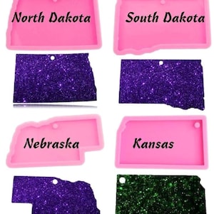Moules pour le Dakota du Nord, le Dakota du Sud, le Nebraska ou le Kansas - MOULE en silicone brillant UNIQUEMENT / Sans danger pour les aliments / Porte-clés DIY / Fierté de l'équipe locale