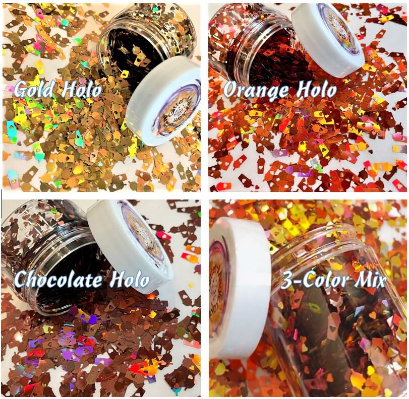 LATTE CUPS w Hearts Glitter Shapes / 4x10mm / Holographic Gold, Orange, Chocolate / Nail Art / Coffee Love / DIY Snow Globe Tumblers