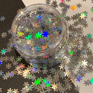 Silber Holo Schneeflocke Glitter Formen / 6 mm Holographisch / 1/3 oz. Glas / Storyboard Becher / Nail Art / DIY Custom Glitter Mix