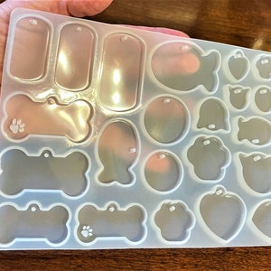22 Pet Tag Mold - Clear Shiny Silicone / D I Y Jewelry / Small Cat Dog Earrings / Fur Babies / Fish Hearts Paw Prints / Resin Charms