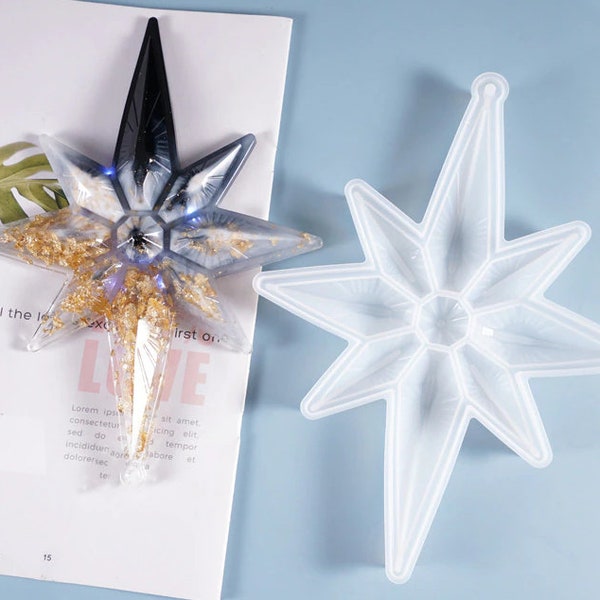Large Deep Star Mold - Shiny Silicone / Hanging Faceted Ornament / Clear 7x9 inch / Durable DIY Christmas Tree Mementos / Reinforced Back