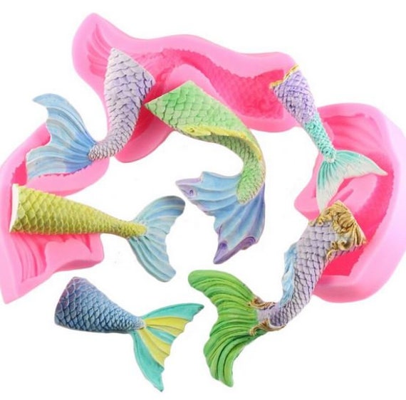 Moldes de colas de sirena Silicona satinada / 3D esculpido profundo /  Fantasía / Aletas de pescado / Artesanía de playa / Arte de resina / Apto  para alimentos -  España
