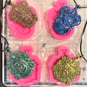 Magic Houses - Silicone Mold 4-pce Set / Resin Art / Sculpted / DIY Pendant / Coat of Arms / Food Grade / Fondant / Wizard Costume Pride