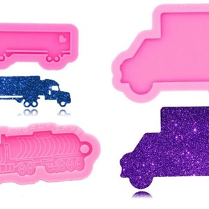 SEMI Truck, TANKER Truck, or BOX Van Mold - Shiny Silicone / Key Chain / Moving Van / Jewelry / Working Transport Vehicles / One or All 3