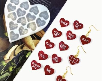 14-Cell Conversation Heart Clear Silicone MOLD ONLY / Valentines Day Love and Support Messages / Resin Art / DIY Jewelry Charms