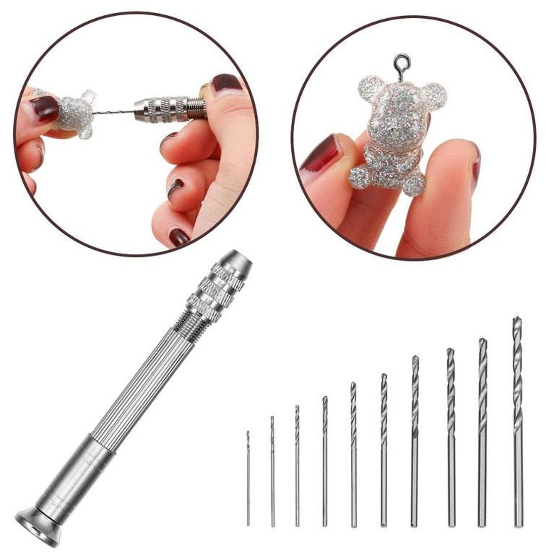 Hand jewelry drill Mini hole punch for polymer clay and resin craft + 10  drill bits