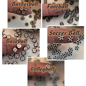 Sports Balls Kawaii Polymer Clay Shapes - Basketball Football Baseball Soccer Ball or Volleyball / Nail Art Slices / 1 oz. Jar / NOT EDIBLE