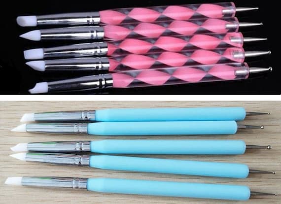 5-piece Dotting Tool With Silicone Tip Set / Precision Combo Blue or Pink  Swirl /polymer Clay / Resin / Manicure Art/ Jewelry / Mandalas 