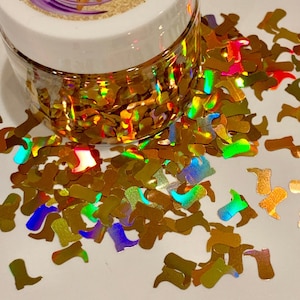 GOLD oder ROTE Stiefel - 4 x 8 mm Glitzer Formen / 1/2 Unze Glas / D I Y Schmuck / New Kicks / Holographisch / Cowgirl Cowboy / Einer oder beides!