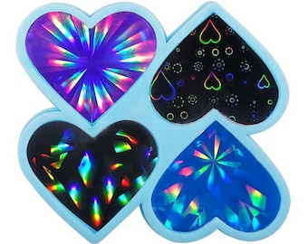 New! 4 HEART HOLOGRAPHIC Multi-Mold - Blue Silicone / D I Y Holo Jewelry / 4 Different Holographic Effects!