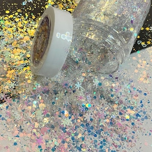Neu! SCHNEEDANZ - Glitzer Mischung / Irisierendes Spiegelweiß / Funkelnde Schneeflocken Sterne Herzen / Exklusives Winter Wunderland