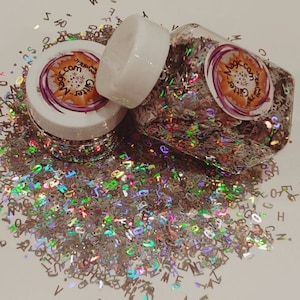 Nouveau ! SILVER HOLO Petites lettres de l'alphabet 3-6 mm Formes PAILLETTES / Résistant aux solvants / Pot ou bouteille / Art d'ongles / Holographique / Personnaliser