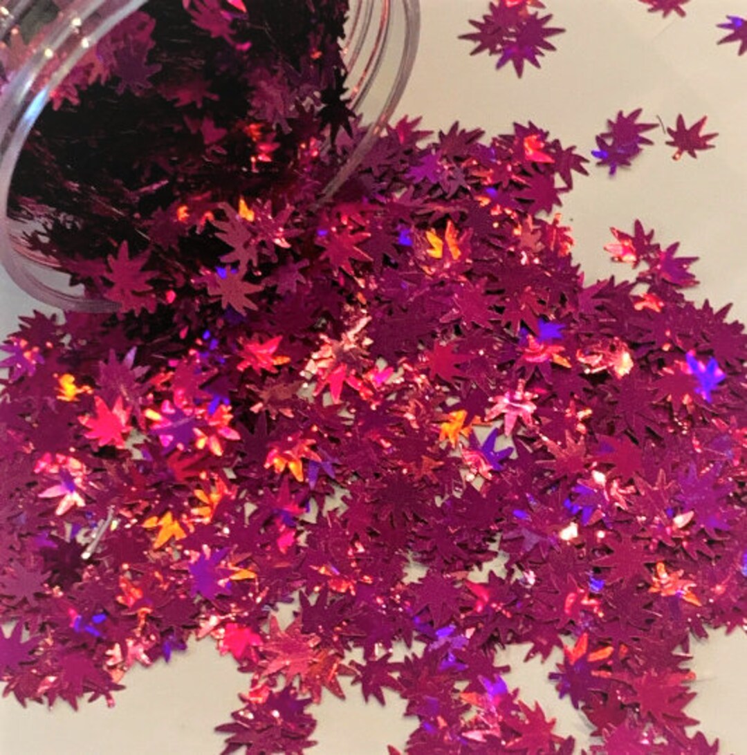 RASPBERRY ZINGER Hemp Leaf Glitter Shapes / 5mm Nail Art / Holographic ...