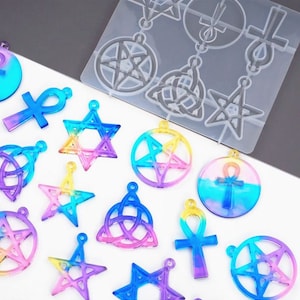 6 Spiritual Symbols Mold - Clear Silicone / DIY Religious Jewelry / Reinforced Back