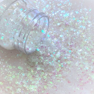 OPAL Mist CREAM Chunky to Fine GLITTER Mix / White Translucent Iridescent / 2 oz. Bottle / Glitter Tumblers / Ocean Design / Winter Scene