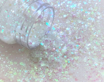 OPAL Mist CREAM Chunky to Fine GLITTER Mix / White Translucent Iridescent / 2 oz. Bottle / Glitter Tumblers / Ocean Design / Winter Scene