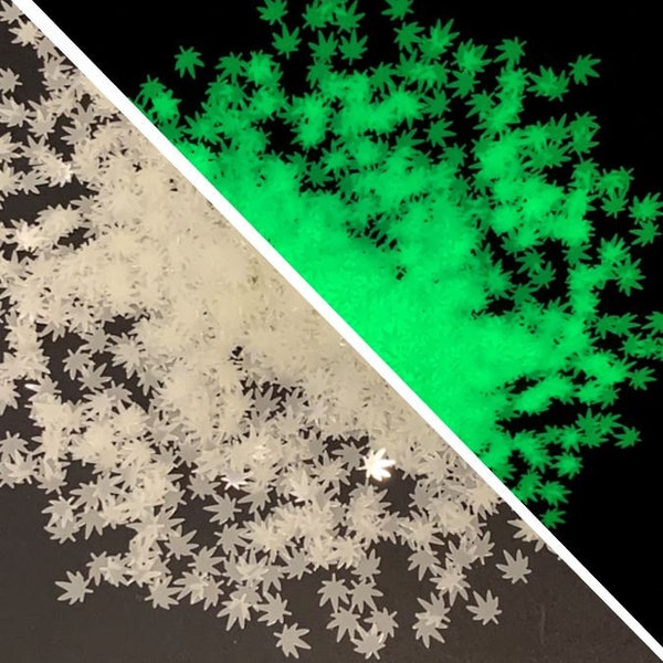 GLOW-In-The-DARK Hemp Leaf Glitter Shapes / 5mm / UV Glow / Rave Party Nail Art / Ganja Sequins