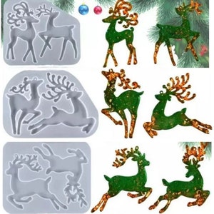Fancy Dancing Reindeer Molds - Shiny Silicone / 3 Double Ornament Molds / Clear DIY Christmas Tree Raindeer / Choose One or all 3!