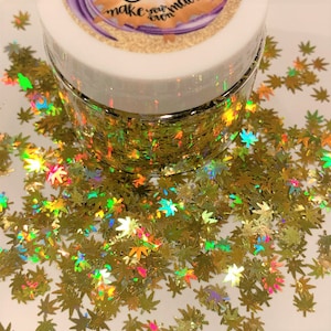 Gold Holo Hemp Leaf Glitter Shapes / 5mm / Holographic / Nail Art / Ganja Sequins