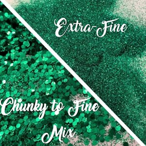 RAIN FOREST Extra-Fine or Chunky to Fine Glitter Mix / Opaque / Green High Flash / Shaker Bottle / Solvent-Resistent Polyester