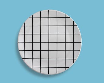 Plate – grid – geometric pattern picnic dish melamine