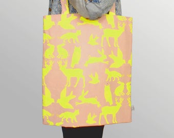 doubleface tote bag – woodland pink/yellow