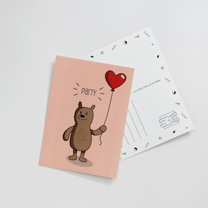 Carte postale - Party Bear - Pink Birthday Balloon Gift Card