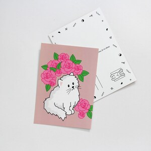 Postcard - rose kitty - pink cat post card
