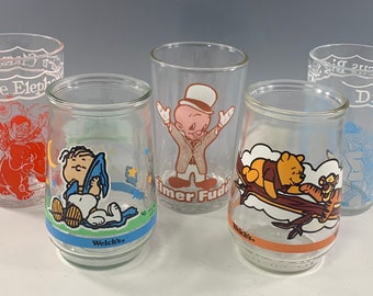 Vintage Character Jelly Jar Juice Glasses ~ 2 Different Styles Available ~ Sold Separately