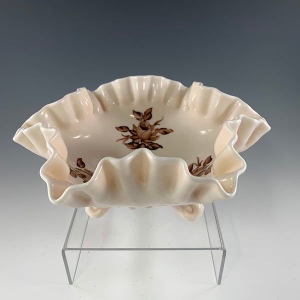 Westmoreland Almond Rose PG113 Crimped Ruffled 3 Footed Candy Dish