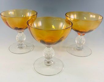 Cambridge Aurora Champagne Coupes or Tall Sherbets in Amber ~ 3 Available