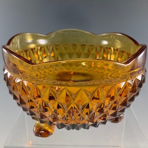 Indiana Glass Amber Diamond Point 3 Toed BonBon Dish