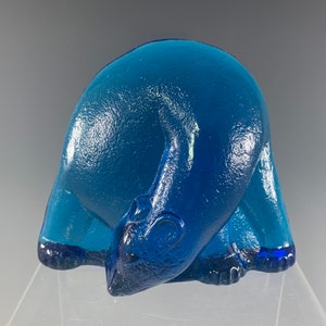 Modern Blue Glass Stylized Polar Bear Bookend or Paperweight