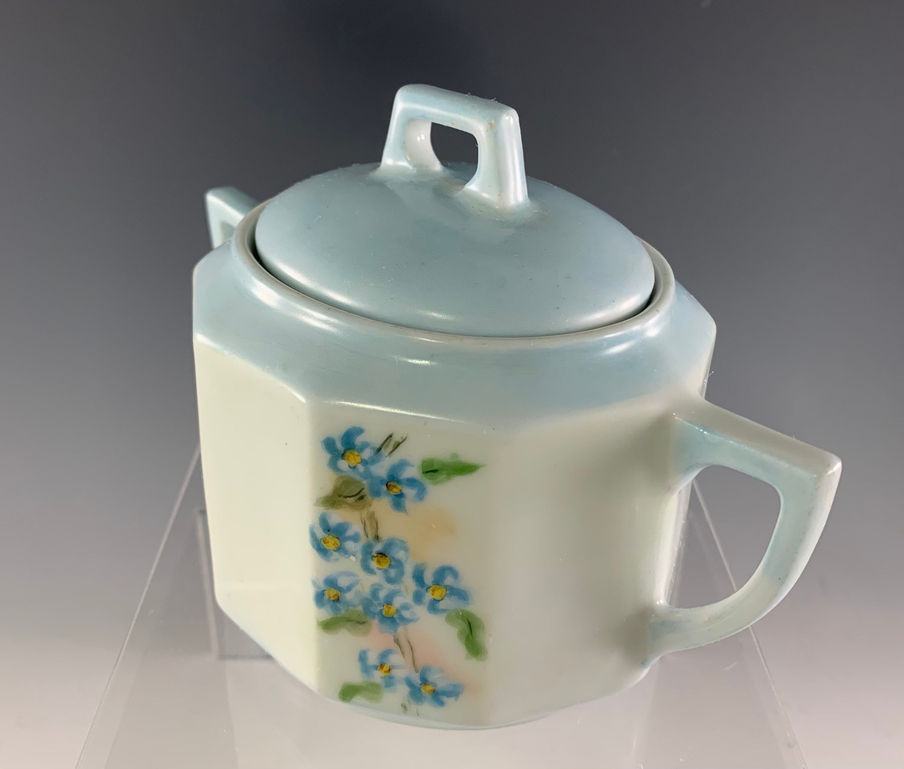 CT Altwasser Silesia Hand Painted Covered Sugar Bowl with Forget-Me-Nots c1920s