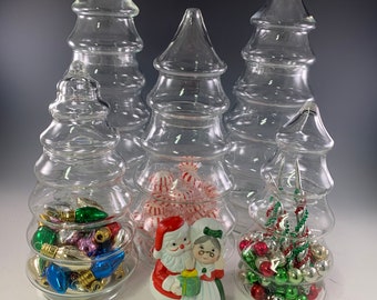 Anchor Hocking or Libbey Glass 2 Piece Christmas Tree Shaped Candy Jar ~ 3 Sizes Available ~ Priced separately