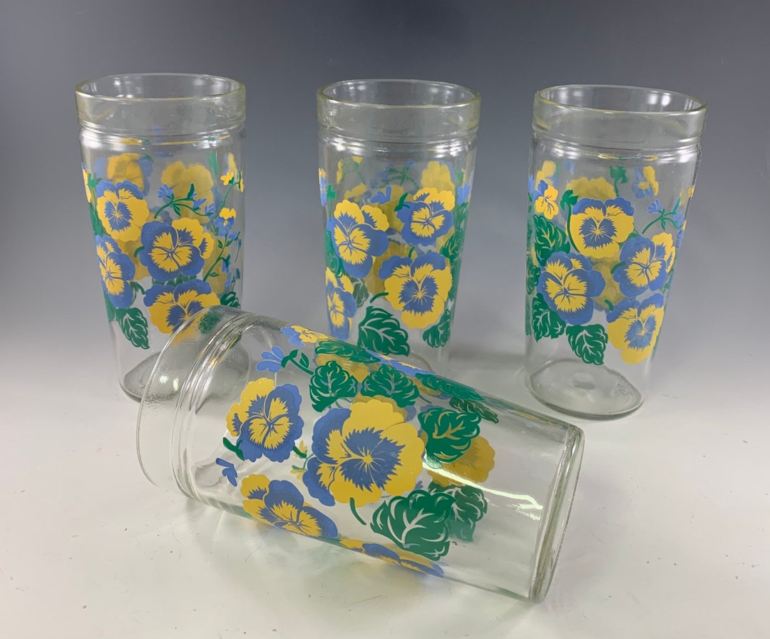Anchor Hocking Pansy Jelly Jar Drinking Glasses Set of 4 Etsy