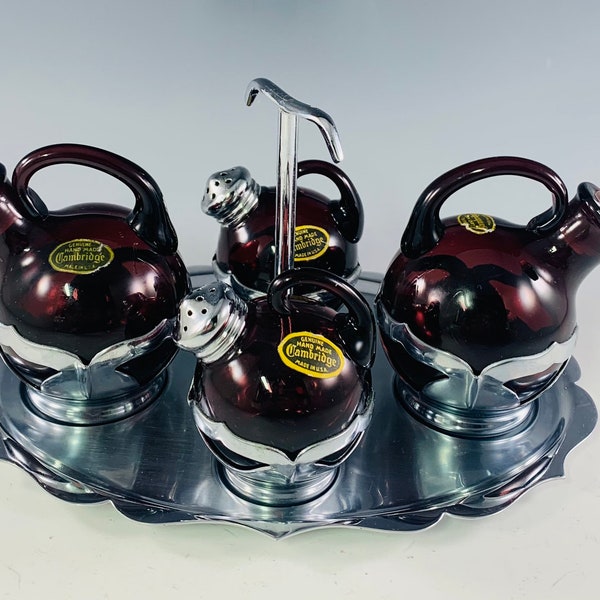 Cambridge Amethyst 5 Piece Condiment Set circa 1930s ~ 1940s