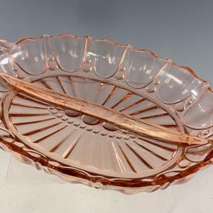 Hocking Pink Oyster and Pearl 2 Part Relish Dish 1938-1940